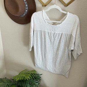 Anthropologie Dolan Mixed Media White Grey Stretch Jersey Sheer Blouse Top Shirt